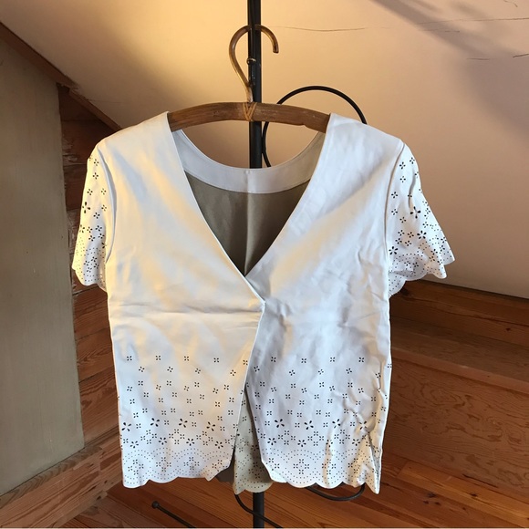 TopShop Cream Leather Cut Out Blouse, NWOT, 6 - Picture 2 of 13